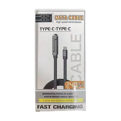 Cable USB plano con base de carga y soporte para dispositivos compatibles. Diseño compacto, práctico y fácil de transportar.