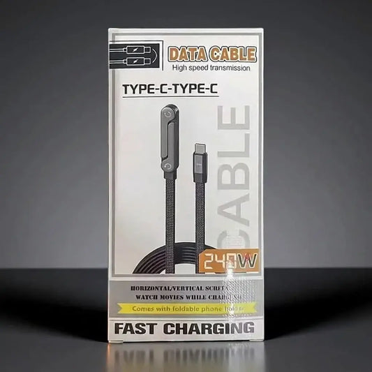 Cable USB plano con base de carga y soporte para dispositivos compatibles. Diseño compacto, práctico y fácil de transportar.
