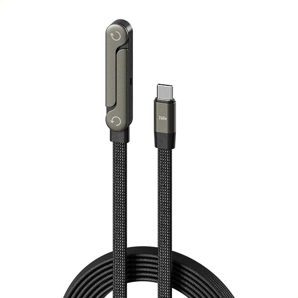 Cable USB plano con base de carga y soporte para dispositivos compatibles. Diseño compacto, práctico y fácil de transportar.
