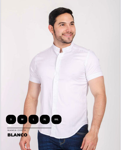 Camisa para hombre cuello Neru en seda fría, talla única adaptable de S a XL. Diseño elegante y fresco con envío rápido en Colombia.