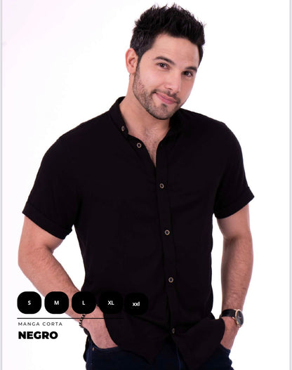 Camisa para hombre cuello Neru en seda fría, talla única adaptable de S a XL. Diseño elegante y fresco con envío rápido en Colombia.