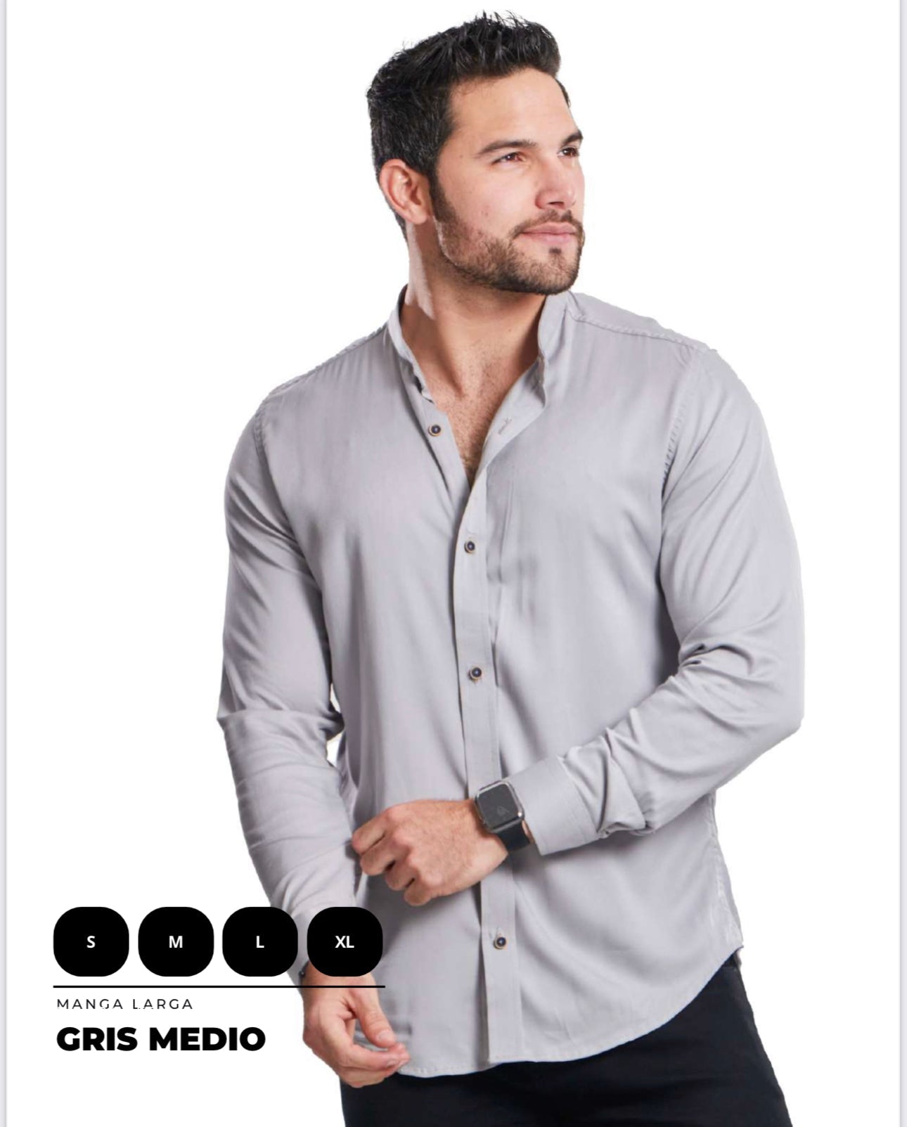 Camisa para hombre cuello Neru en seda mango clásica, talla única adaptable de S a XXL. Diseño elegante con envío rápido en Colombia.