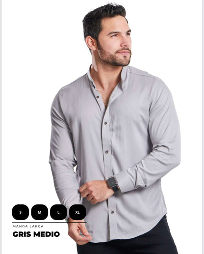 Camisa para hombre cuello Neru en seda mango clásica, talla única adaptable de S a XXL. Diseño elegante con envío rápido en Colombia.