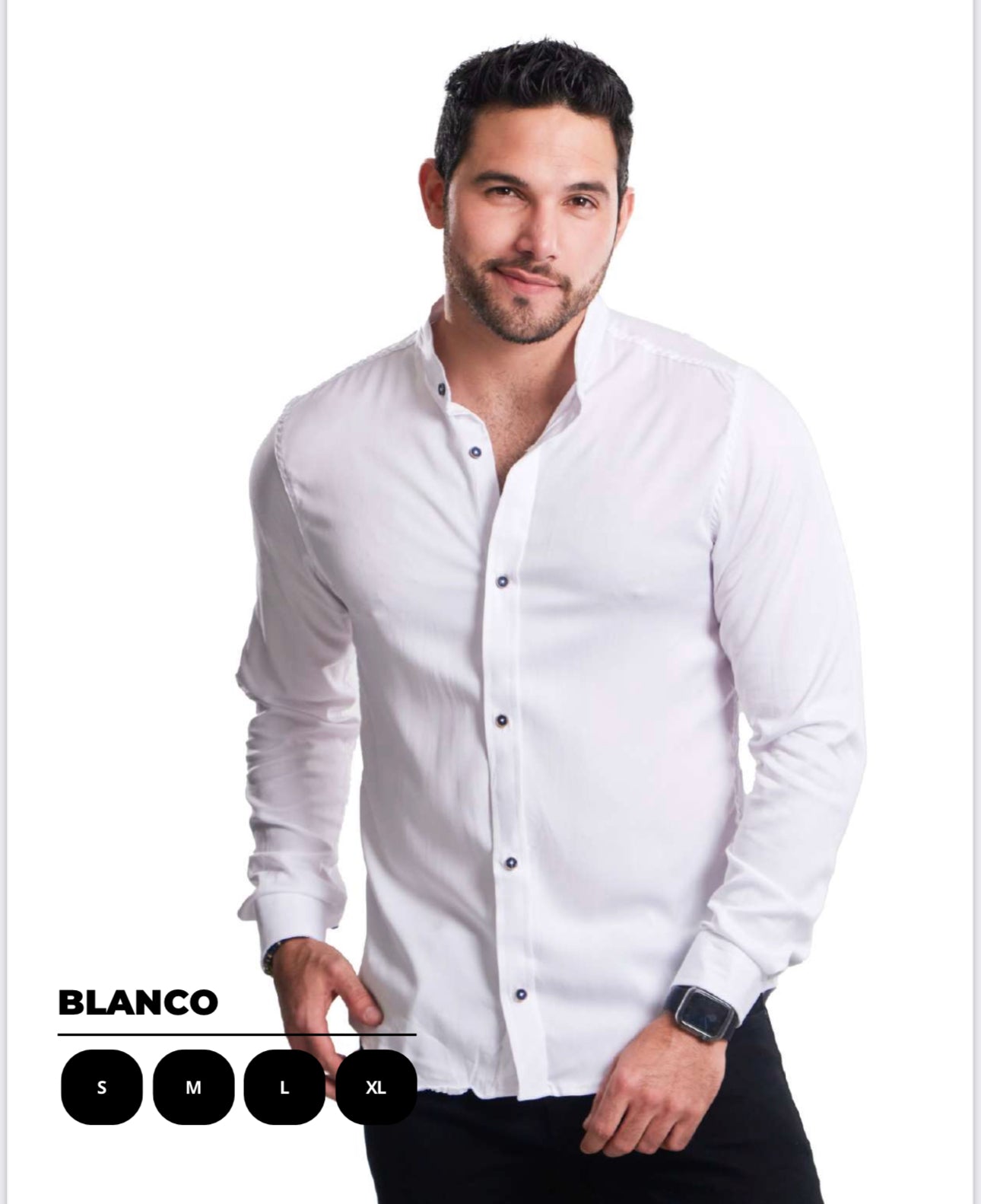 Camisa para hombre cuello Neru en seda mango clásica, talla única adaptable de S a XXL. Diseño elegante con envío rápido en Colombia.