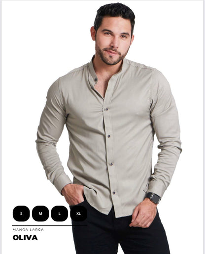 Camisa para hombre cuello Neru en seda mango clásica, talla única adaptable de S a XXL. Diseño elegante con envío rápido en Colombia.