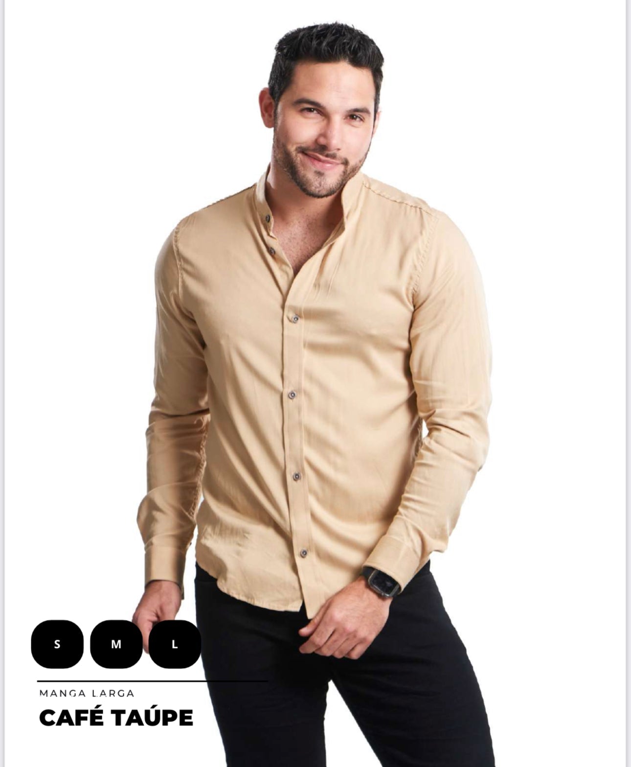 Camisa para hombre cuello Neru en seda mango clásica, talla única adaptable de S a XXL. Diseño elegante con envío rápido en Colombia.