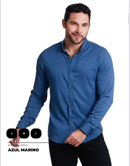 Camisa para hombre cuello Neru en seda mango clásica, talla única adaptable de S a XXL. Diseño elegante con envío rápido en Colombia.