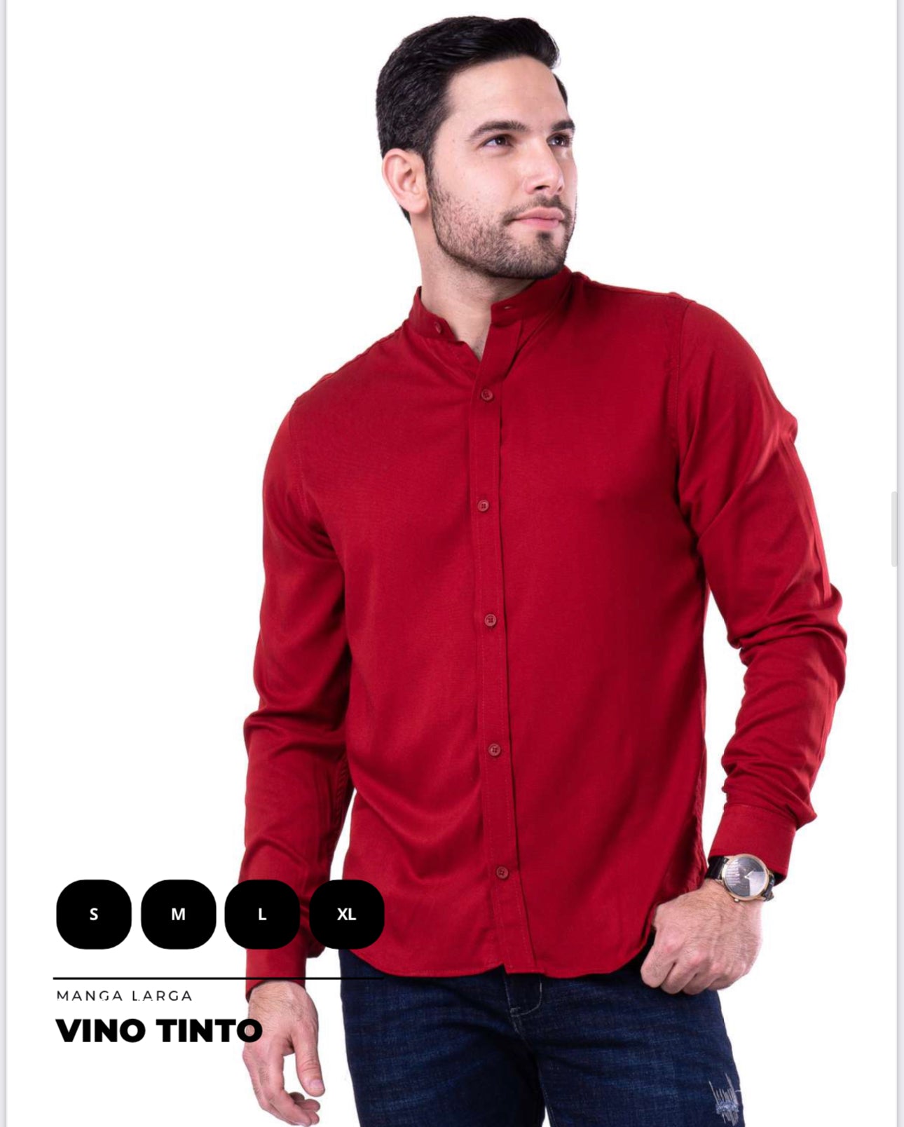Camisa para hombre cuello Neru en seda mango clásica, talla única adaptable de S a XXL. Diseño elegante con envío rápido en Colombia.