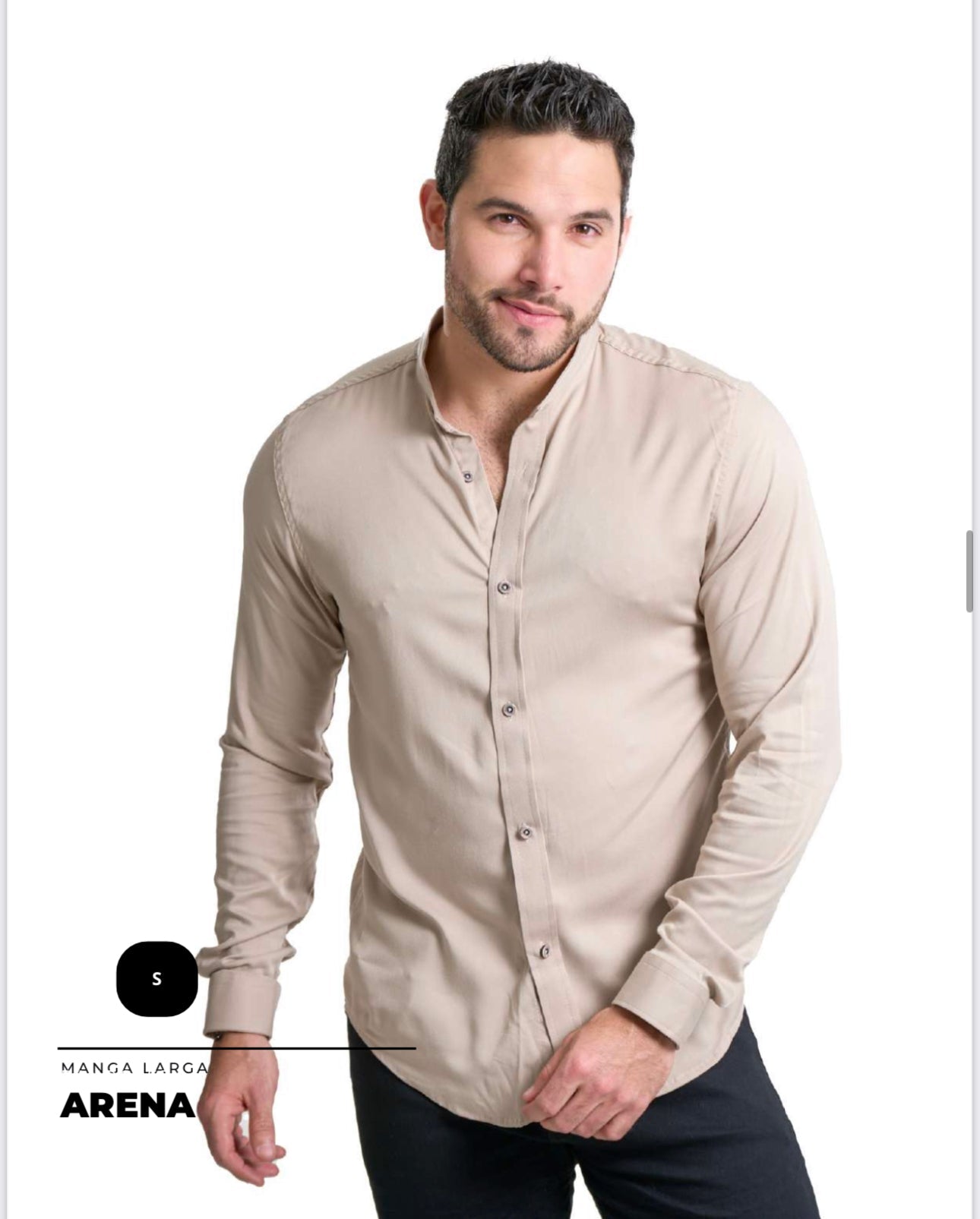 Camisa para hombre cuello Neru en seda mango clásica, talla única adaptable de S a XXL. Diseño elegante con envío rápido en Colombia.
