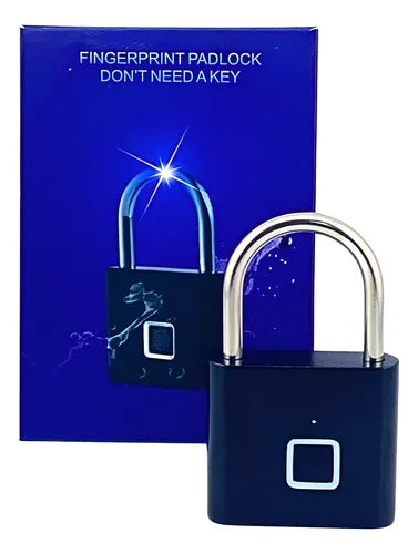 Candado biométrico con huella digital, batería recargable USB y capacidad para 10 huellas. Ideal para maletas, lockers, mochilas y casilleros.