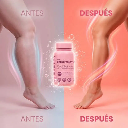 Cápsulas probióticas veganas con extractos naturales que apoyan el bienestar de la piel y el equilibrio corporal desde el intestino.