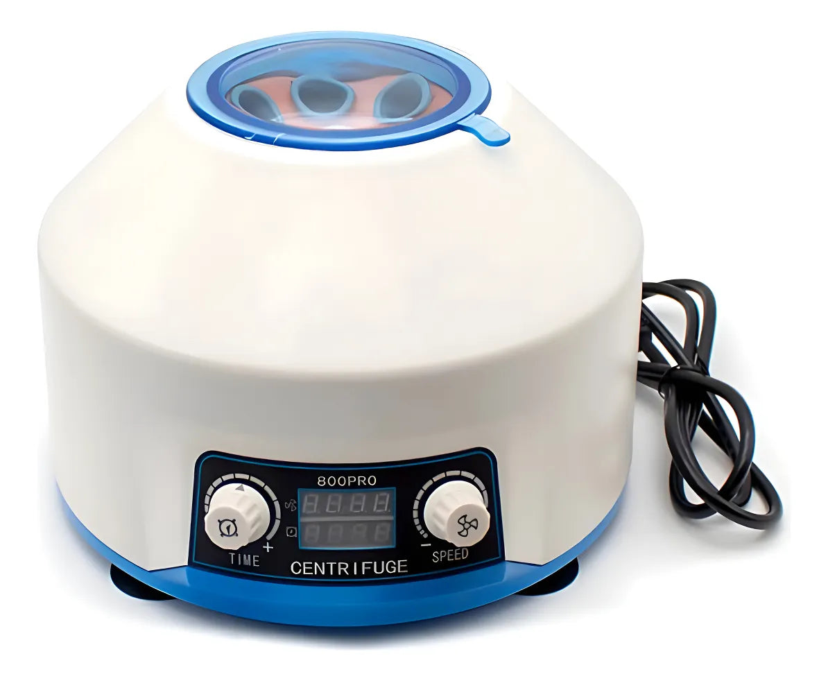 Centrífuga digital de laboratorio 800PRO de sobremesa, con capacidad para 6 tubos de 10 ml y 15 ml, velocidad máxima aproximada de 4000 RPM, pantalla digital y control independiente de tiempo y velocidad.