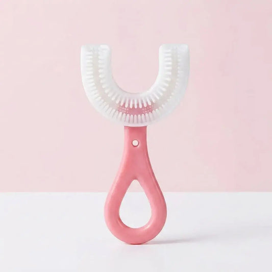 Cepillo Dental Infantil en U de Silicona Suave para bebés y niños. Cerdas flexibles, mango ergonómico y diseño cómodo para encías sensibles y primeros dientes.
