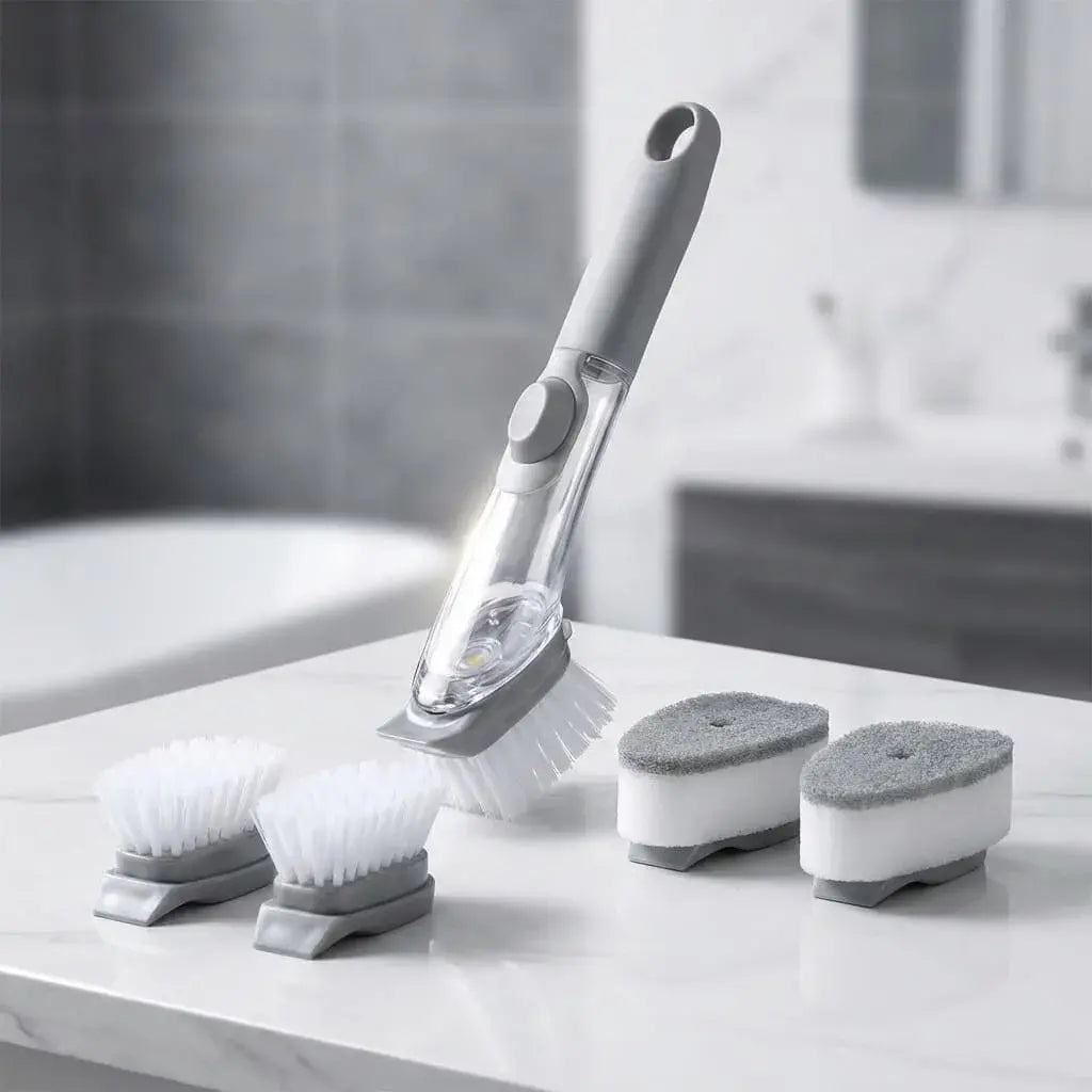 Compra Cepillo Lava Loza 2 en 1 con dispensador de jabón recargable. Limpieza eficiente, cerdas resistentes y diseño ergonómico ideal para cocina.