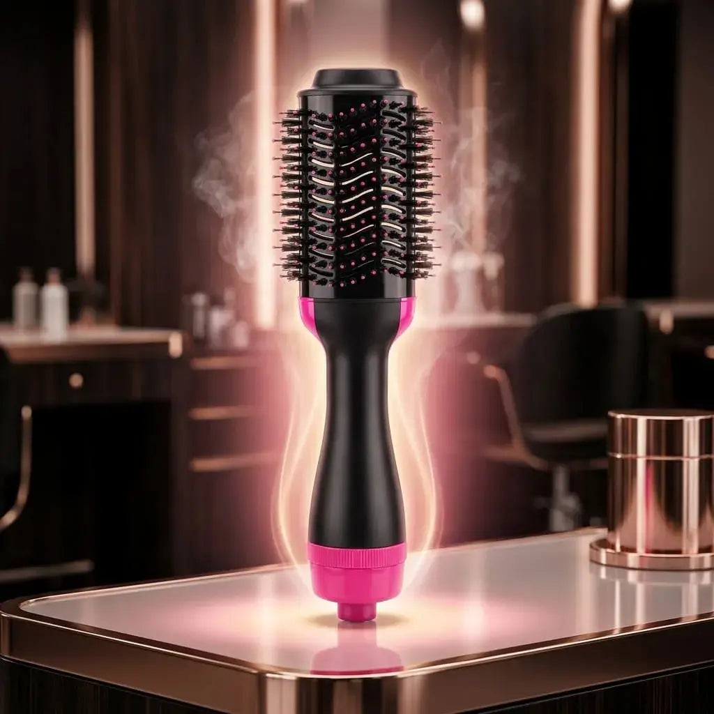 Cepillo secador y voluminizador One Step negro de aire caliente con tecnología iónica, 1100 W, cerdas de nylon y diseño ovalado para alisar, secar y dar volumen.