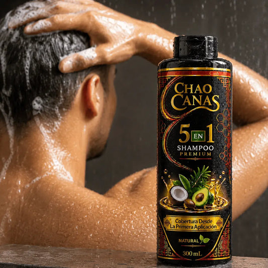 Chao Canas tratamiento capilar 5 en 1 con aguacate para cubrir canas, nutrir, suavizar y revitalizar la apariencia del cabello desde la primera aplicación.