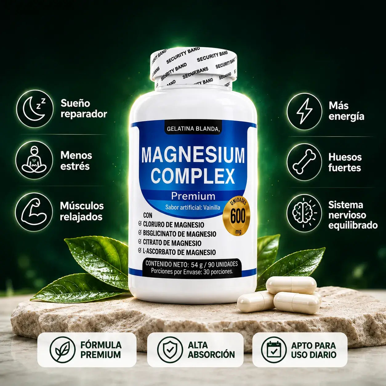 COMPLEX MAGNESIUM — El Magnesio Multi-Tipo para Dormir Profundo, Reducir el Estrés y Relajar tus Músculos