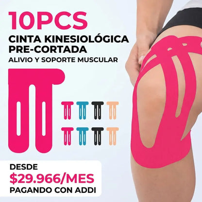 Cinta kinesiológica elástica con adhesivo médico en pack de 10 unidades, ideal para soporte muscular, estabilidad y acompañamiento en actividad física.