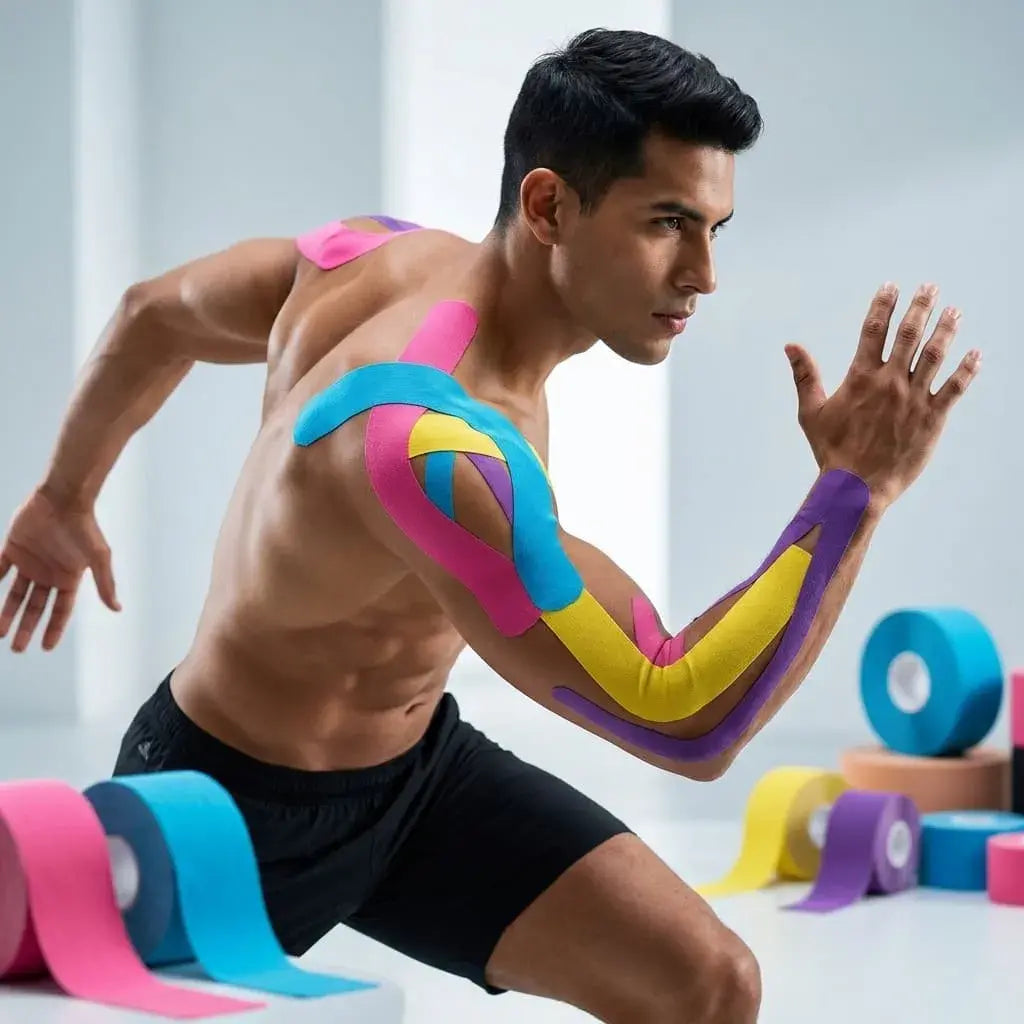 Cinta kinesiológica deportiva 5 cm x 5 m, flexible y resistente para soporte muscular y articular durante entrenamiento, rehabilitación y uso diario.