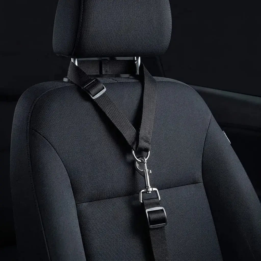 Cinturón de seguridad ajustable para perros y mascotas, con longitud de hasta 80 cm y fácil instalación en vehículos compatibles. Ideal para viajes en carro.