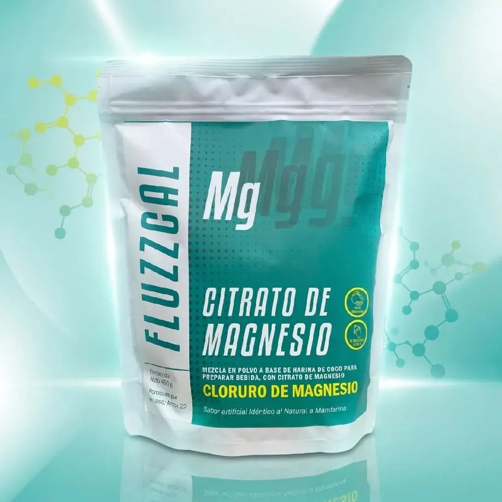 Citrato de Magnesio Fluzzcal en polvo sabor mandarina, una opción práctica para complementar la ingesta diaria de magnesio dentro de una alimentación equilibrada.
