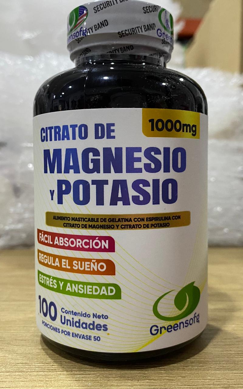  Citrato de Magnesio y Potasio 1000 mg, suplemento dietario para complementar el bienestar muscular, nervioso, metabólico y el equilibrio electrolítico diario.