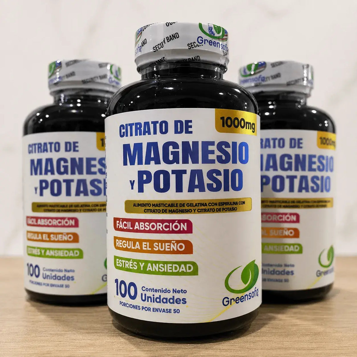 Combo  de citrato de magnesio y potasio 1000 mg por tres frascos para complementar la alimentación y apoyar la función muscular y nerviosa.