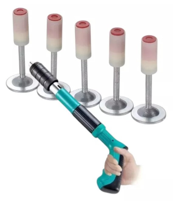 Clavadora manual para pared y techo con 5 niveles de fuerza e incluye 100 clavos. Fija clavos sin martillo en madera, ladrillo y concreto. Bajo ruido, ideal para cables, molduras y cielo raso.