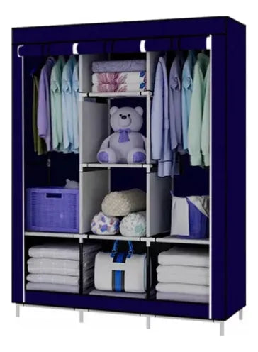 Closet ropero armable portátil x3 módulos con estructura metálica, cubierta de tela con cremallera y diseño desmontable para organizar ropa en dormitorios y espacios reducidos.