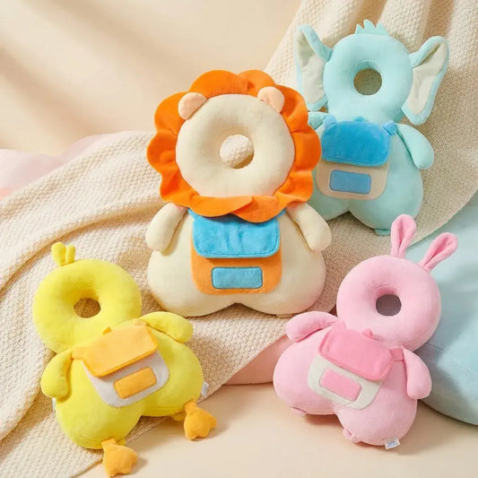 Cojín anti golpes para bebé con protección de cabeza y espalda. Diseño tipo mochila ideal para gateo y primeros pasos, brinda seguridad y amortiguación en caídas.