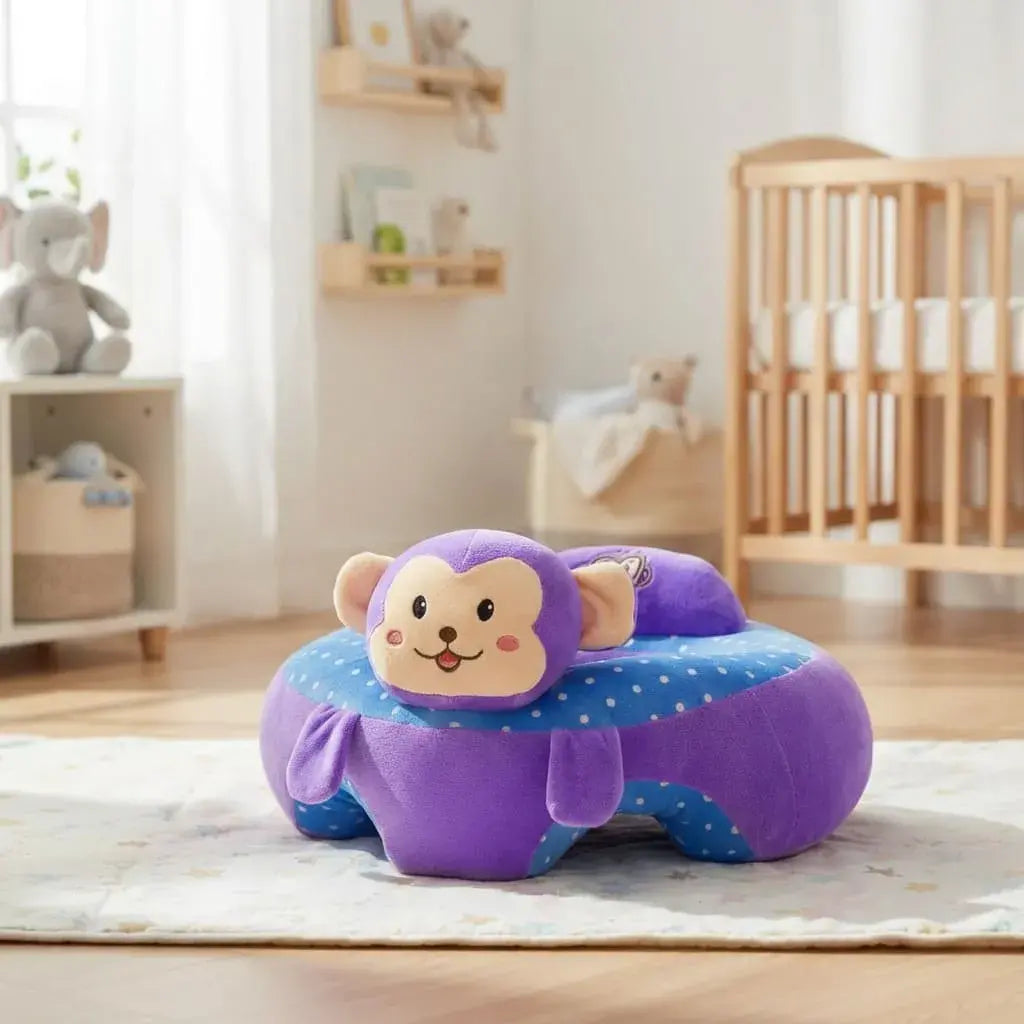 Cojín asiento para bebé en felpa premium y algodón, suave, acolchado y seguro, ideal para descanso y juego diario en casa.