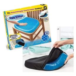 Cojín ergonómico de gel flexible transpirable con funda lavable. Ideal para silla de oficina, carro y hogar, ayuda a distribuir el peso y mejorar la comodidad al sentarse.