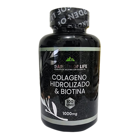 Colágeno Hidrolizado con Biotina Garden of Life x 100 cápsulas con INVIMA. Suplemento dietario para complementar el cuidado diario del cabello, uñas, piel y bienestar general.