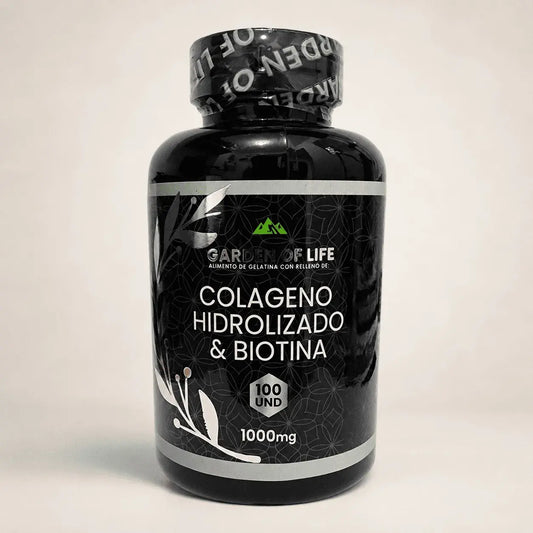 Colágeno Hidrolizado con Biotina Garden of Life x 100 cápsulas con INVIMA. Suplemento dietario para complementar el cuidado diario del cabello, uñas, piel y bienestar general.
