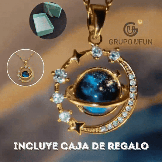 Compra collar Planeta Saturno y Luna en acero inoxidable, cadena 40+5 cm y dije 2.5 cm, diseño moderno y elegante estilo astral.