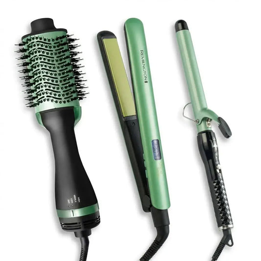 Combo Aguacate 3 en 1 con rizador, plancha alisadora y cepillo secador anti frizz. Herramientas con temperatura ajustable, rápido calentamiento y cable giratorio 360°.