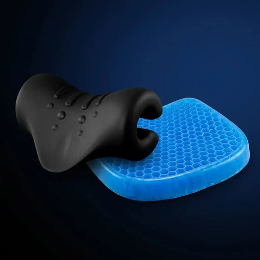 Combo de cojín ortopédico de asiento y almohada cervical ergonómica, ideal para comodidad diaria y descanso en casa u oficina.
