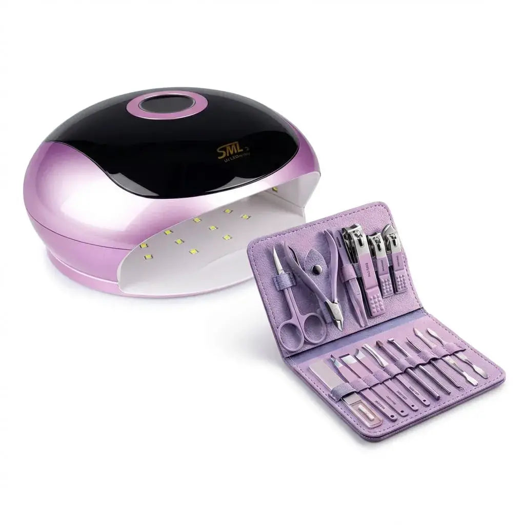Compra Combo Lámpara UV LED 120W 37 LEDs + Kit Manicure 16 piezas en acero inoxidable con estuche. Ideal para uñas en gel y cuidado profesional en casa.