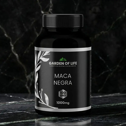Combo natural con Maca Negra Garden of Life, Tongkat Ali Plus y Shilajit en frascos de 360 cc con termosellado de seguridad para rutina diaria de bienestar.