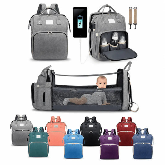 Combode pañalera y mordedor alimentador de silicona para bebé, ideal para transportar accesorios y ofrecer frutas, verduras y alimentos blandos.