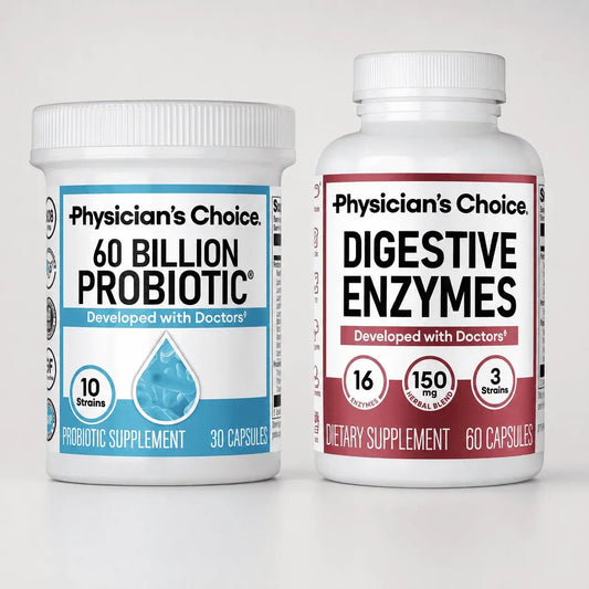 Combo con probióticos 60 billones y enzimas digestivas. Apoya el bienestar intestinal y la digestión diaria.