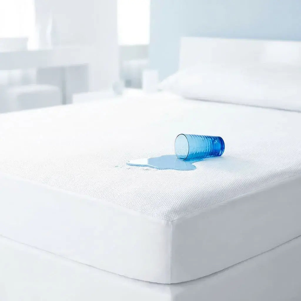 Protector de colchón 100% impermeable tipo hotelero con superficie suave y silenciosa. Incluye protectores de almohada con cremallera.