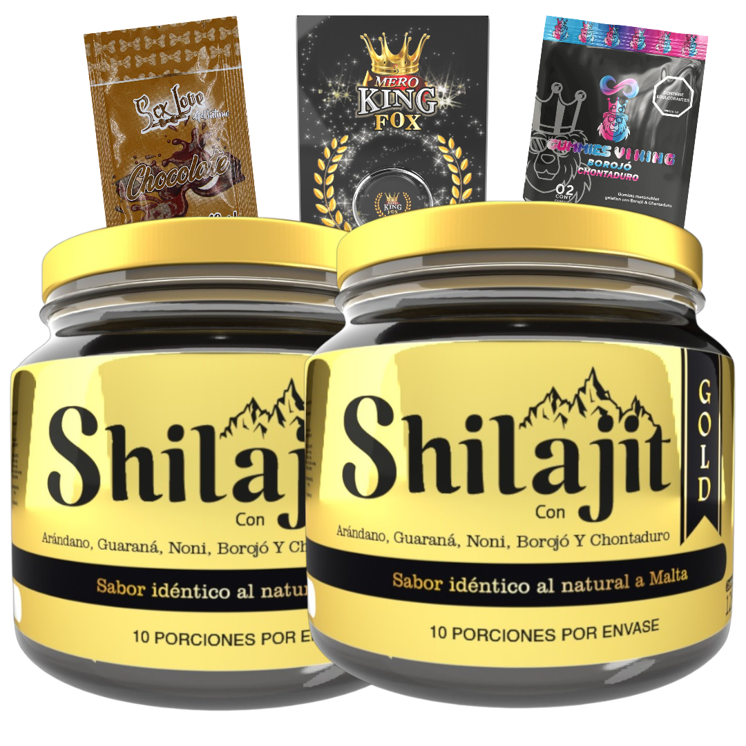 Combo Shilajit Gold Original x2 con bálsamo de resina y complementos para vitalidad y bienestar masculino.