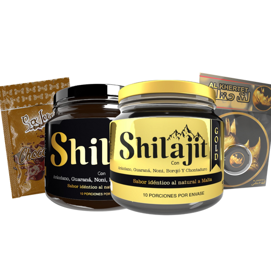 Combo shilajit original y gold con crema y gel íntimo, apoyo natural para bienestar y vitalidad diaria.