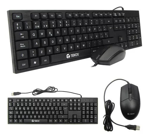 Combo teclado y mouse alámbrico USB en español con letra Ñ, teclas redondas cómodas y conexión Plug and Play. Ideal para oficina, estudio, hogar y uso diario en computador.