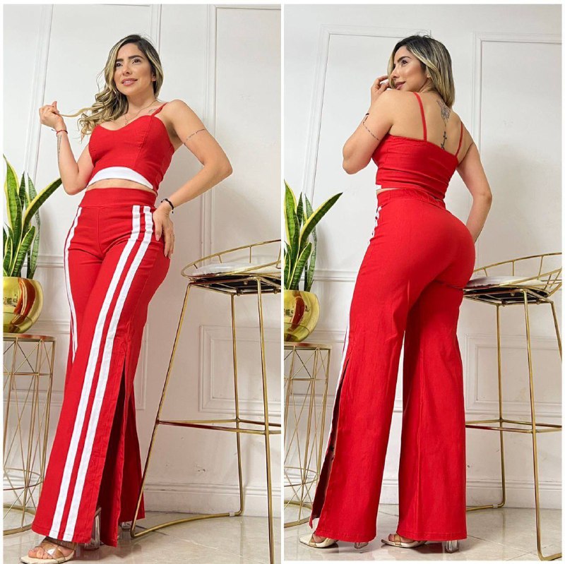 Compra conjunto mujer en bengalina licrada con pantalón bota campana, talla única ajustable a 6, 8 y 10. Moda colombiana moderna con envío rápido.