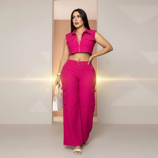 Compra conjunto chaleco y pantalón en bengalina licrada, talla única ajustable a S, M y L. Moda femenina moderna con envío rápido en Colombia.