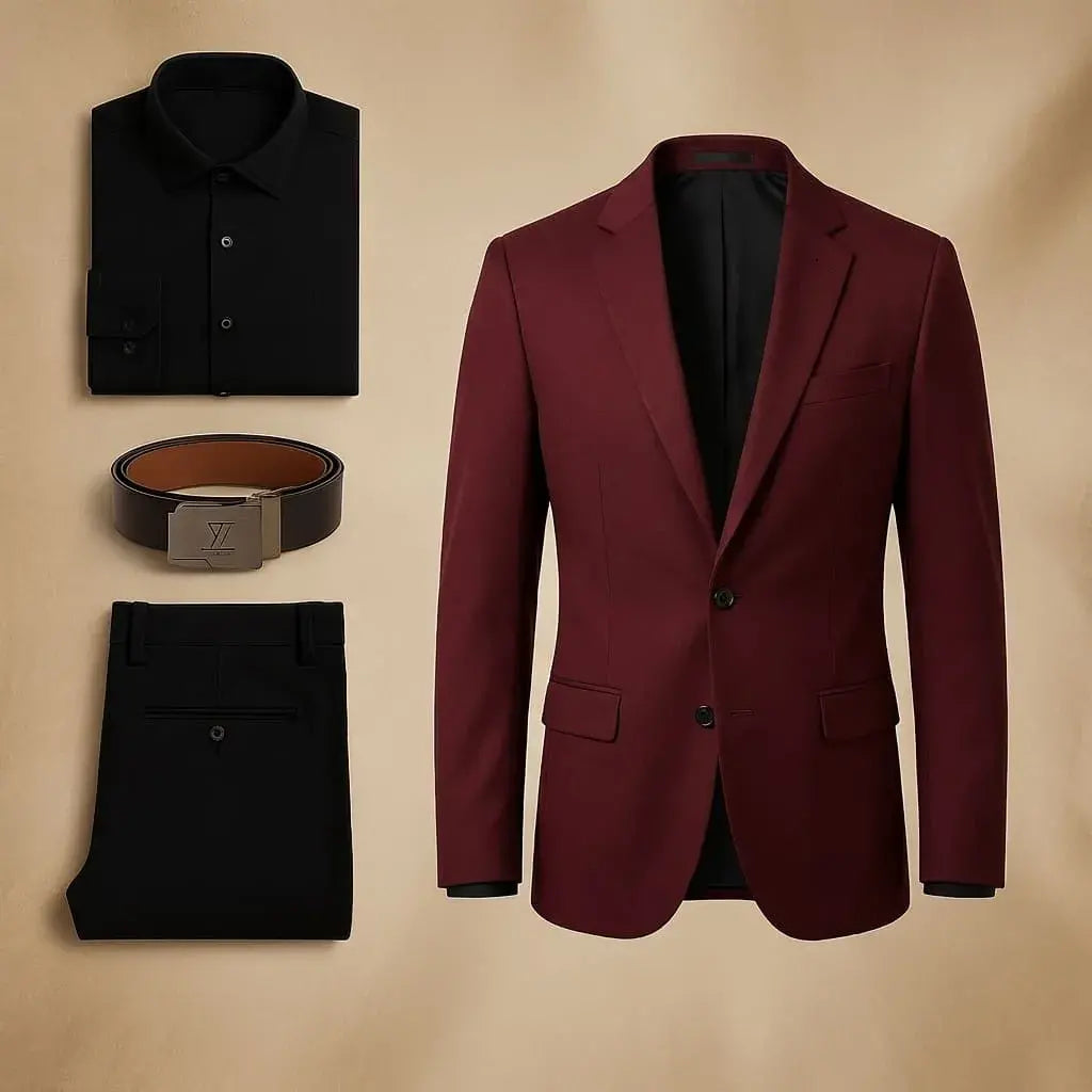 Compra conjunto formal para hombre con blazer, pantalón, camisa y correa en dril prelavado. Disponible en varias tallas, ideal para oficina y eventos en Colombia.