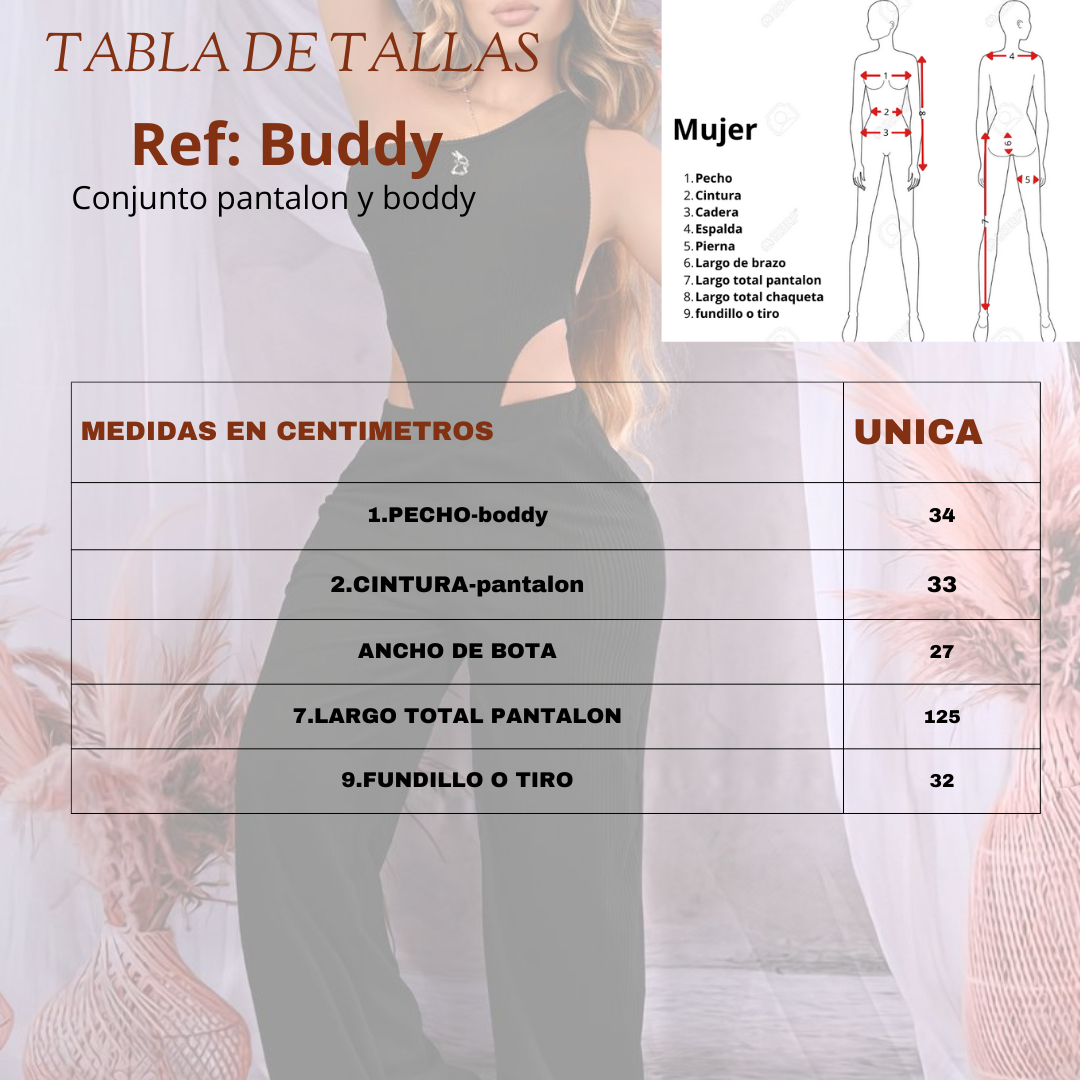 Conjunto femenino 2 piezas en rib burda licrada, talla única adaptable a 6, 8 y 10. Diseño cómodo y moderno con envío rápido en Colombia.