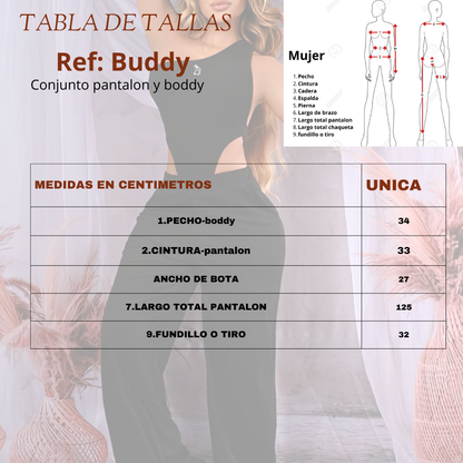 Conjunto femenino 2 piezas en rib burda licrada, talla única adaptable a 6, 8 y 10. Diseño cómodo y moderno con envío rápido en Colombia.